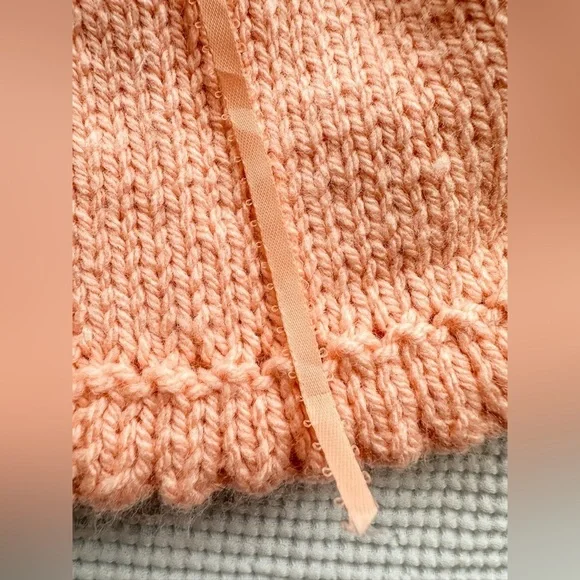 Baby Handmade Knit Sweater with Ribbon Tie. Peach - Size 3-6m - Picture 7 of 10